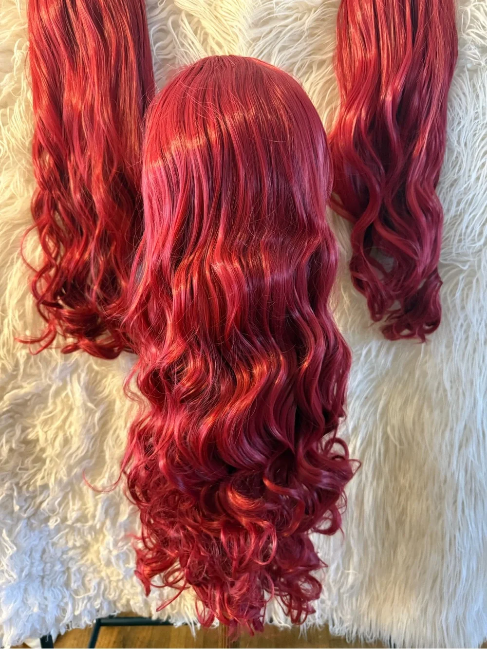 Deep Red Long Wavy Women’s Wig with Side Bangs and clip ons